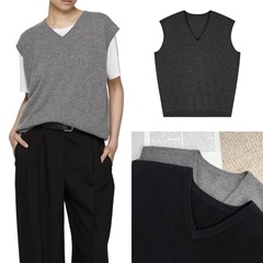HOUSE 25秋冬  黑灰两色高级简约品质山羊绒针织宽松落肩背心马甲