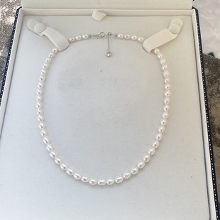 Natural Freshwater Aurora Rice-shaped Pearl Clavicle Necklace Zhao Rusi Same-style Full-bead Chain Parity Necklace Zhuji