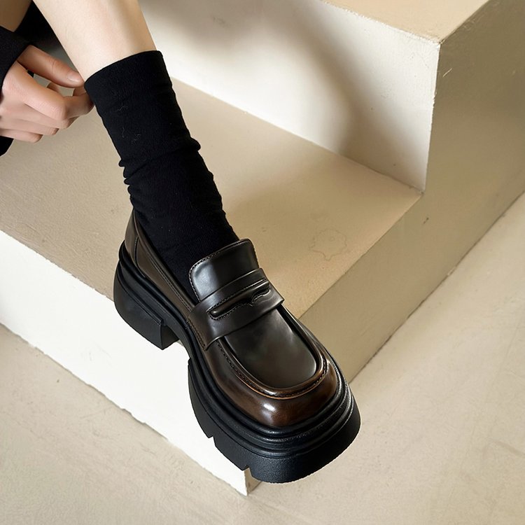 Retro black Mary Jane shoes platform English style