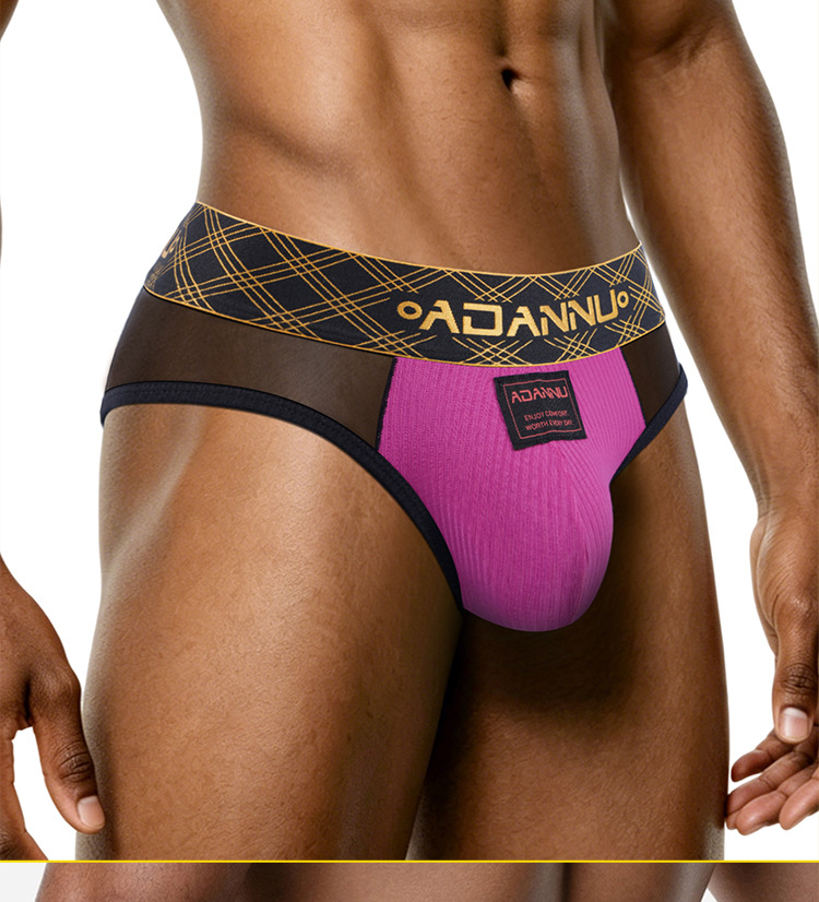 Cuecas masculinas cós dourado transparente mesh roupa íntima_voghion.com