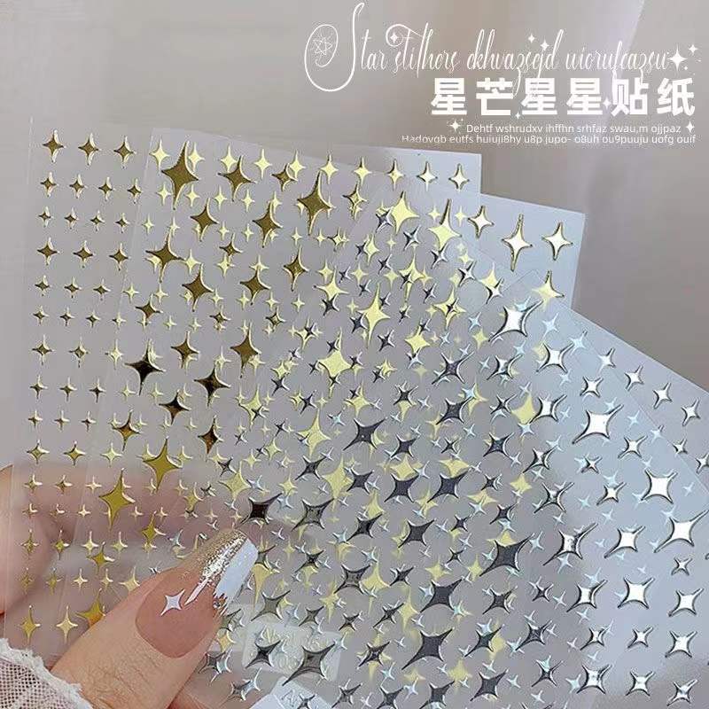 New online Red Star Awn star nail adhesive sticker nail 3d Gold and Silver Star decoration stickers accessories decals