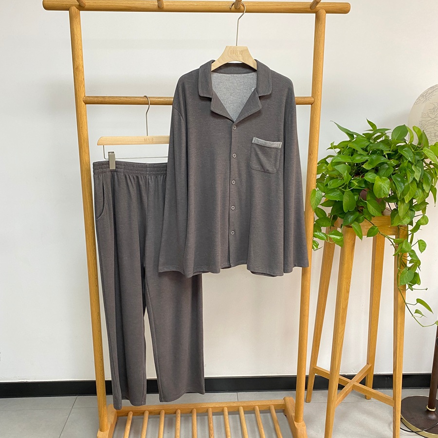 Mr. Aijia! Vertical Striped German Velvet Meiyabi Warm Men's Pajama Set, Men's Cardigan Loungewear 97093