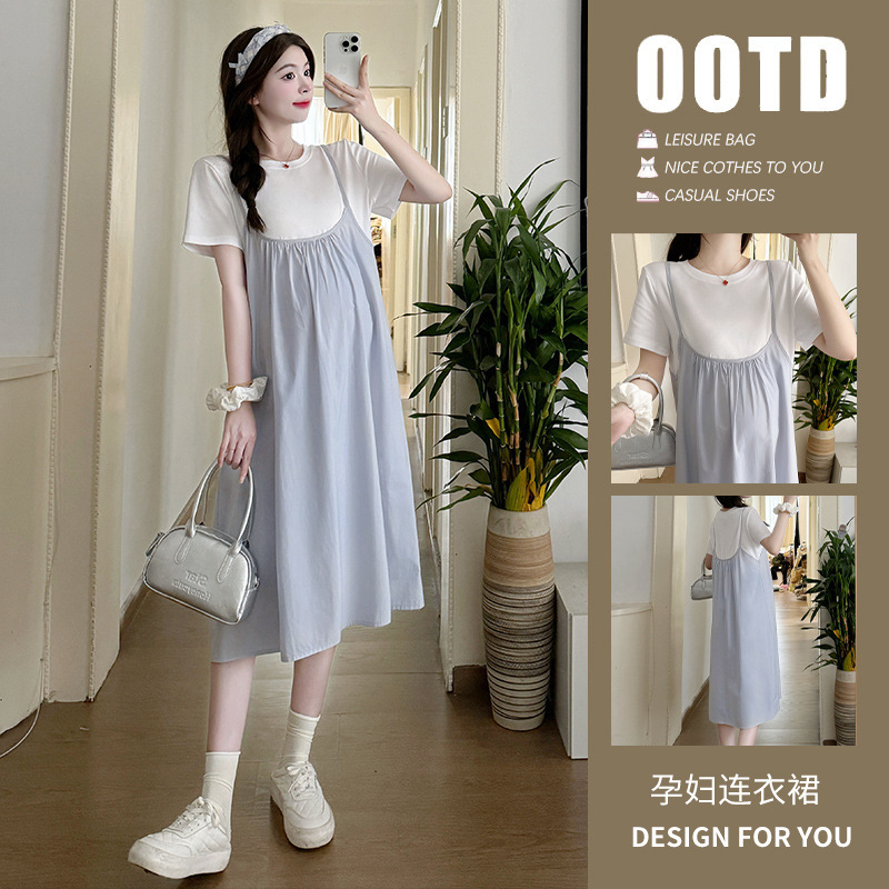 Pregnant Women's Summer Dress 2024 New Style Fashionable Stitching Loose Elegant dress Summer Thin Belly Covering Pregnant Women's Dress Pregnant Women's Summer Dress 2024 New Style Fashionable Stitching Loose Elegant dress Summer Thin Belly Covering Pregnant Women's Dress