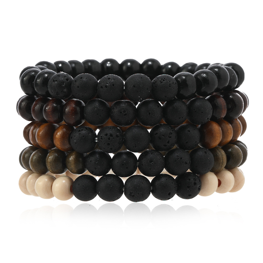 Retro Ropa De Calle Geométrico Madera Roca Volcánica Hombres Pulsera Pulseras Con Cuentas Para Hombre display picture 6