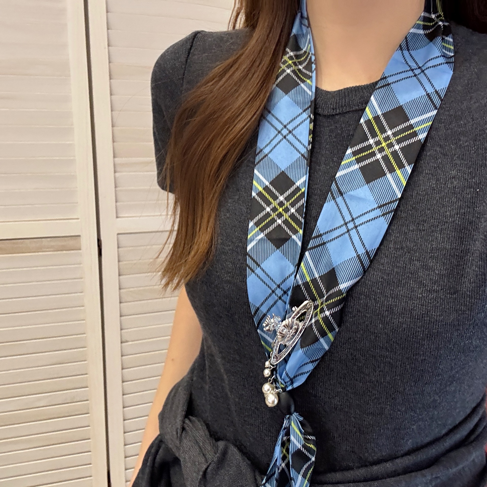 美拉德复古丝巾项链女2026新款高级感系脖长款毛衣链春夏挂脖配饰