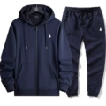 Navy blue zipper suit white