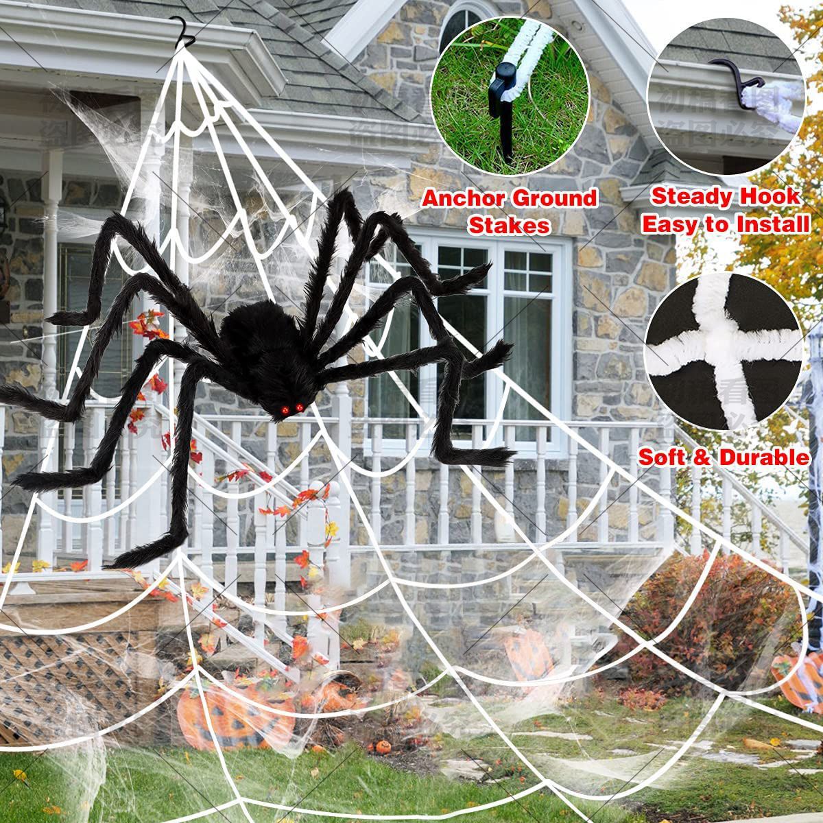 Inventario transfronterizo de Halloween tela de araña simulación de tela de triángulo de tela de peluche supergrande fantasma de la araña props decorativos interiores y exteriores