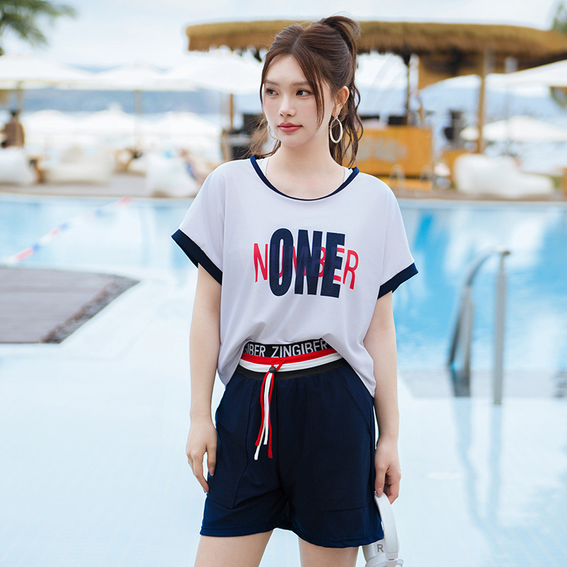 2025 New Swimsuit for Women, Conservative Plus Size, Slightly Chubby mm 100kg Sports Three-Piece Set, Slimming Hot Spring Swimwear