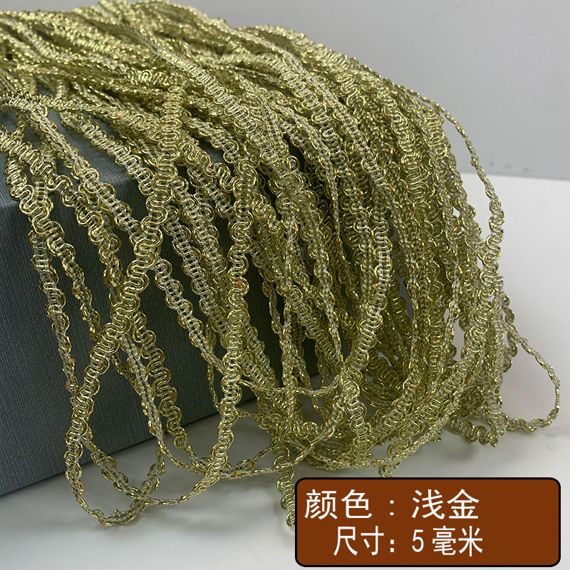 Muñeca de 25 m de encaje de hilo de oro y plata de estilo étnico de 5mm de dos colores Great Wall pequeño cinturón curvo de bricolaje accesorios de traje