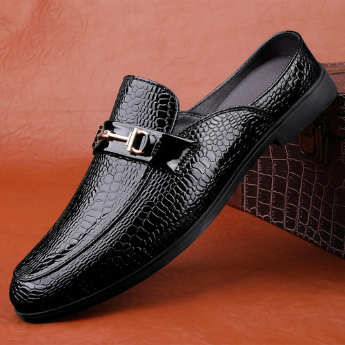 Half-Canvas Leather Shoes Breathable Casual Shoes Men's Slip-On Small Leather Shoes Painted Leisure Leather Shoes Men's Driving Shoes Large Size