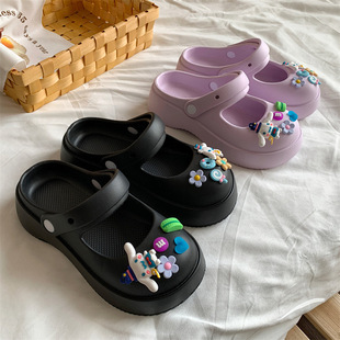 Toe Slippers Women's Summer Wear 2024 New Cute Thick-soled Non-slip Cartoon Hole Shoes Ins Trendy