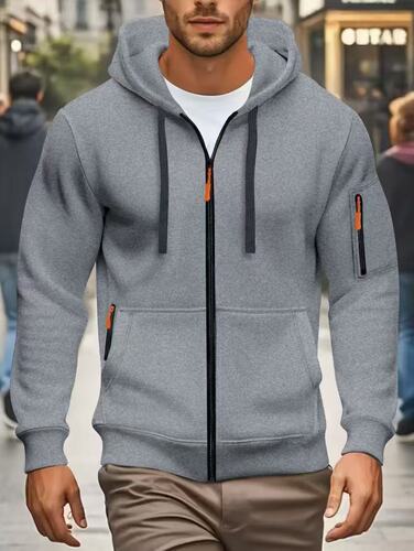 Men's Drop Shoulder Zip Hooded Cardigan Sweatshirt Outerwear EU Size Casual Sports Plain Sweatshirt