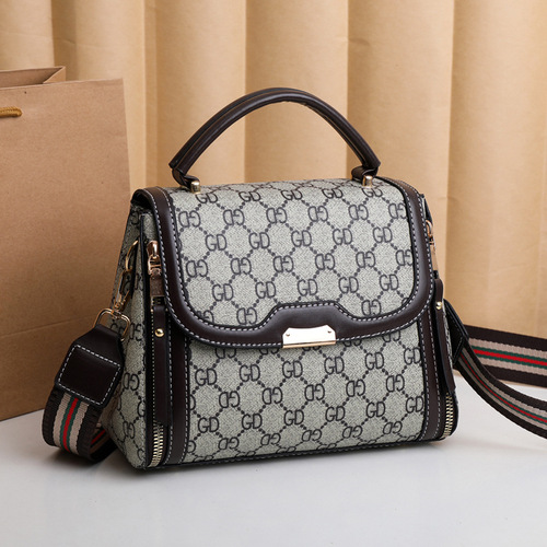 Bag Lady  New Fashion Korean Style Single Shoulder Bag Retro Print Handbag Crossbody Bag Wide Strap Dropshipping One Piece