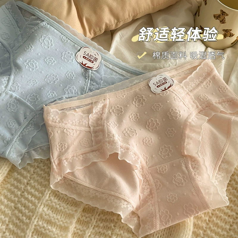 Сексуальное хлопковое нижнее белье, комфортные дышащие кружевные брюки, бактерицидные брюки, средняя посадка, кружевное платье