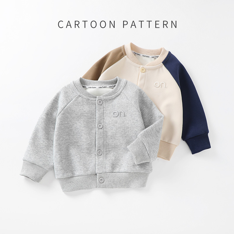 Spring and Autumn Children's Clothing Baby Autumn Trendy Cardigan Boys' Milk Silk Baseball Jacket Knit Cardigan Autumn Outfit