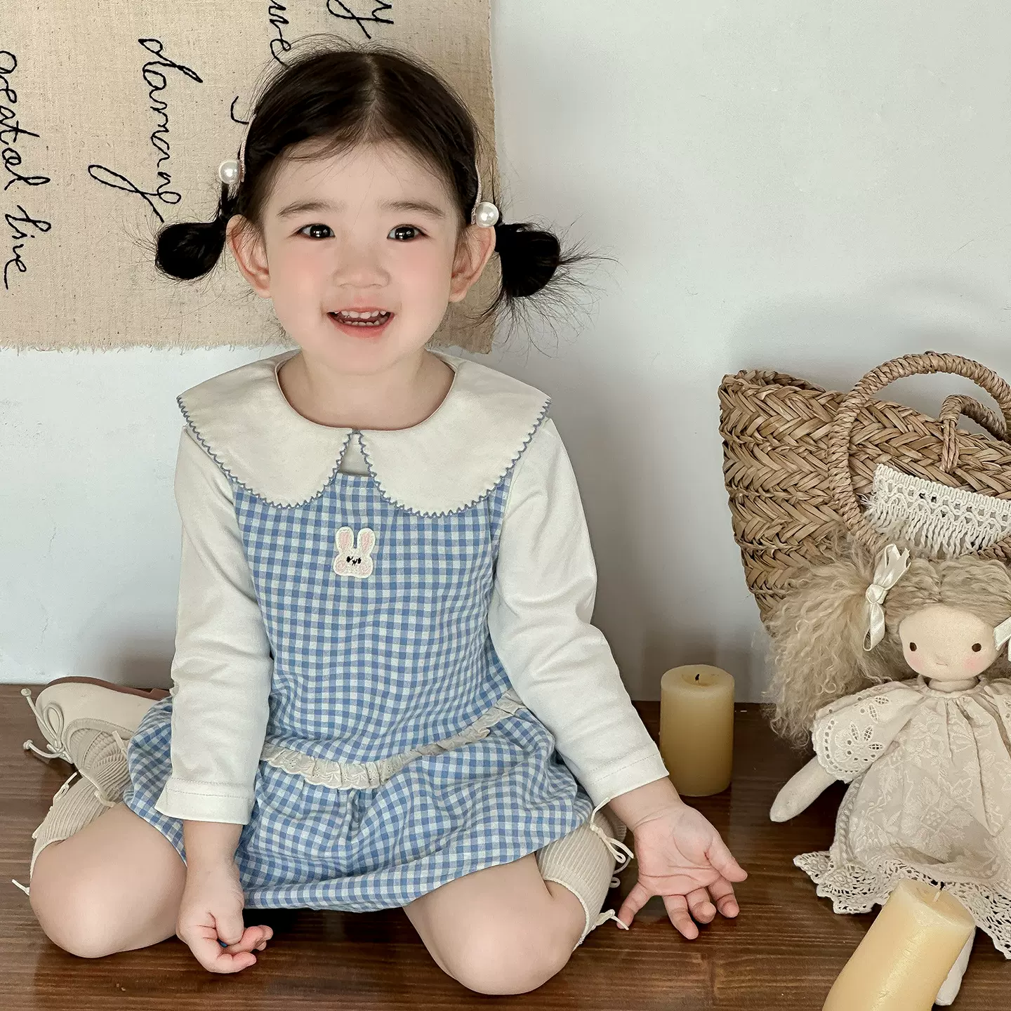 点兮2025秋季新款婴幼儿格子连衣裙套装女宝宝背心裙娃娃衫两件套