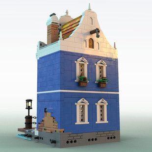Moc-152596 Blue House with Spacious Kitchen and Solid Furnace 1812 Accessories Gifts