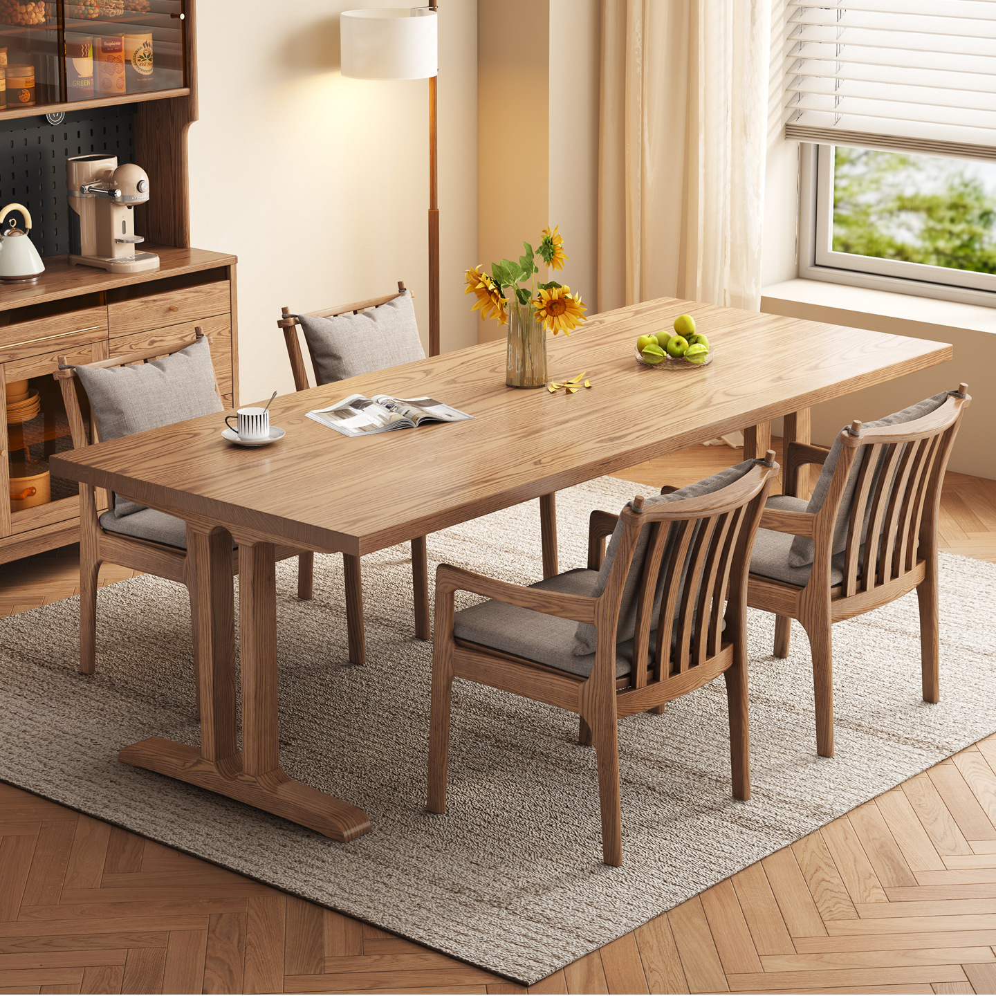 Nordic Solid Wood Dining Table Mobien Large Board Table Ash Wood Log Long Table Home Living Room Desk Workbench