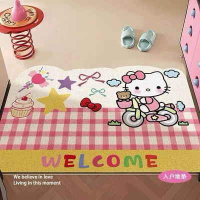 Silk loop doormat for the entrance, cartoon kitty doormat, dirt-resistant, can be cut to size, non-slip, easy to maintain, PVC entrance door mat