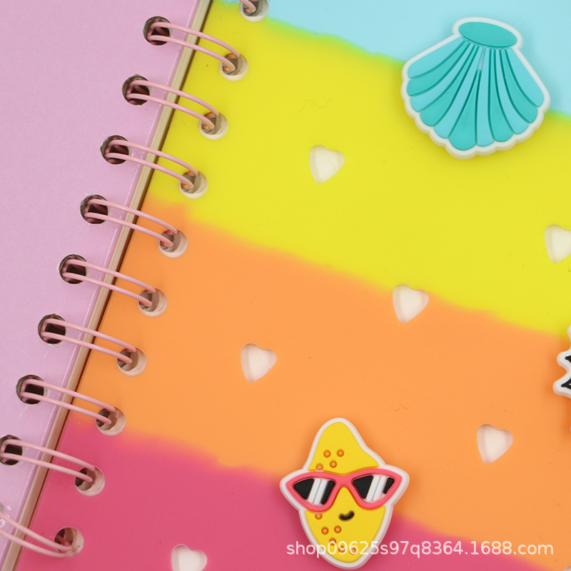 DIY silicona botón de bobina de hoja de cartón lindo libro de dibujos animados de playa marina cuadernos de notas de estudiantes accesorios de PVC