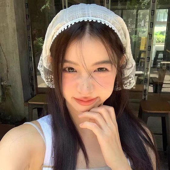 French Style Lace Triangle Scarf Women's Summer Sweet Cute Tape Vacation Photo Hair Belt Mori Tie Bag All-match Headwear