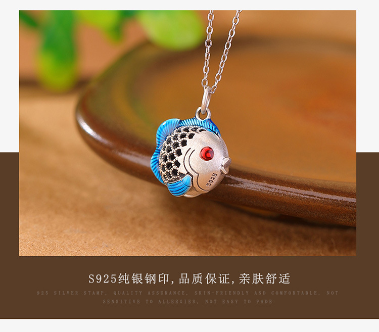 Mặt dây chuyền cá vàng rỗng bạc S925 phong cách cổ điển dễ thương — Mặt dây chuyền đơn (không có dây chuyền) chi tiết 4