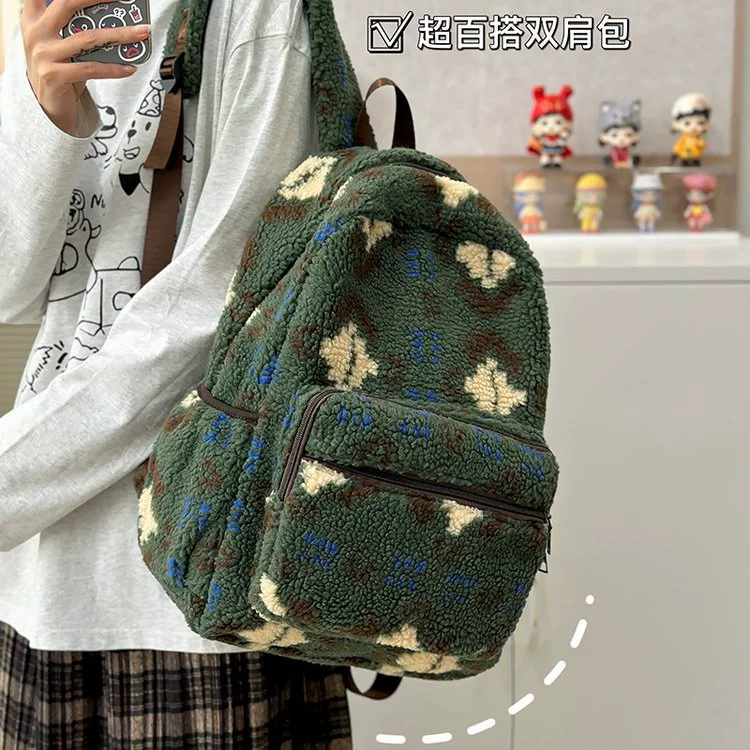 Capacious retro backpack, shoulder bag, laptop for traveling