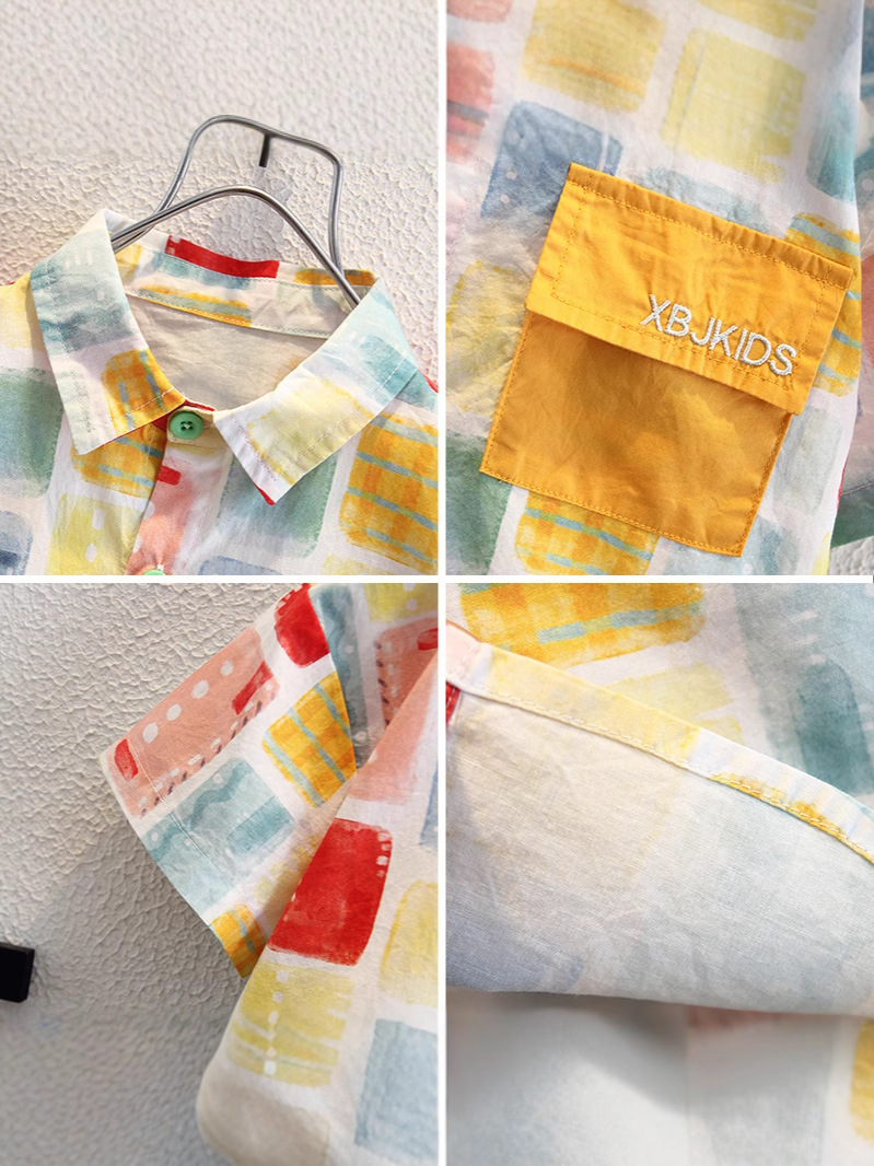 Camisa de manga corta para niños 8022, nuevo estilo 2026, camisa floral de moda estilo coreano para niños, top delgado de verano para niños, a la moda
