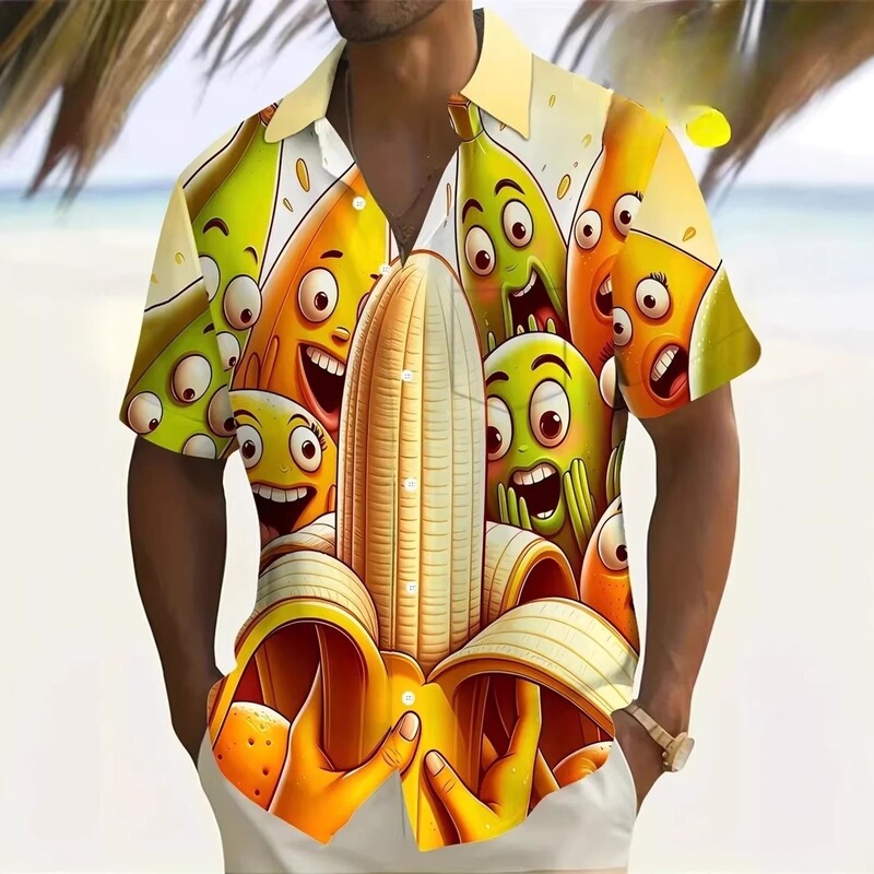 Hawaiian Men's Shirt with Abstract Banana and Pineapple 3D Print T-Shirt 2026 Interesting Fruit Summer Shirt Hawaiian Men's Shirt with Abstract Banana and Pineapple 3D Print T-Shirt 2026 Interesting Fruit Summer Shirt