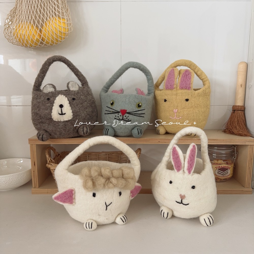 韩国秋冬新款手工羊毛毡立体小熊小羊菜篮子包 可爱百搭手提包女