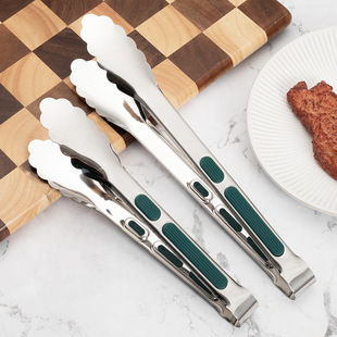 Stainless steel green handle plum clip food clip buffet dish clip kitchen baking bread clip barbecue clip steak clip