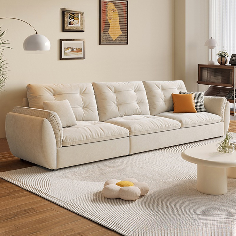 Sofá de nube de crema sala de estar tamaño de casa moderna simple tela de garra de gato línea recta de tres personas hogar lujo ligero