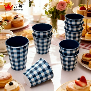 日式美耐皿双色塑料杯礼品定制饮料九角杯家用喝水果汁直饮杯批发