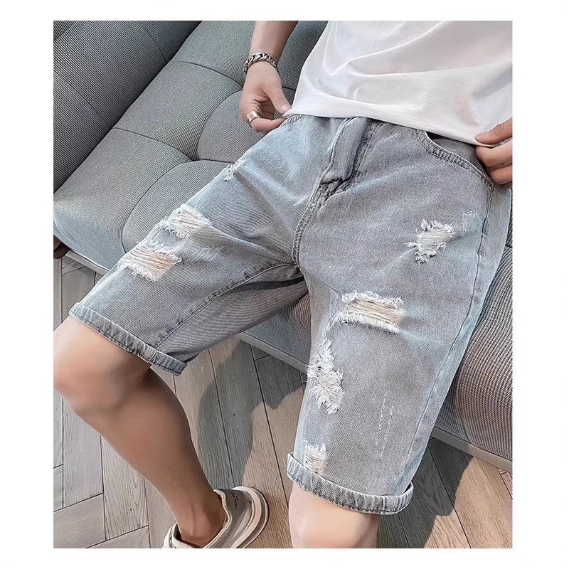 Summer Thin Denim Shorts for Men, Korean Style Slim Fit 5-Point Denim Shorts, Light-Colored Mid-Length Pants, Slim-Fit 5-Point Pants Summer Thin Denim Shorts for Men, Korean Style Slim Fit 5-Point Denim Shorts, Light-Colored Mid-Length Pants, Slim-Fit 5-Point Pants