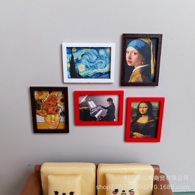 小布娃娃屋客厅DIY场景配件 迷你简约名油画壁画 DIY小屋家具模型|ms
