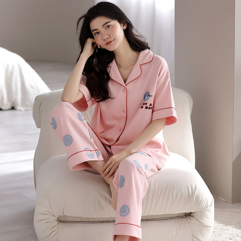 Pijamas de mujer de verano 100% algodón pantalones de manga corta de verano de las mujeres de estilo coreano ropa de abrigo casual homewear