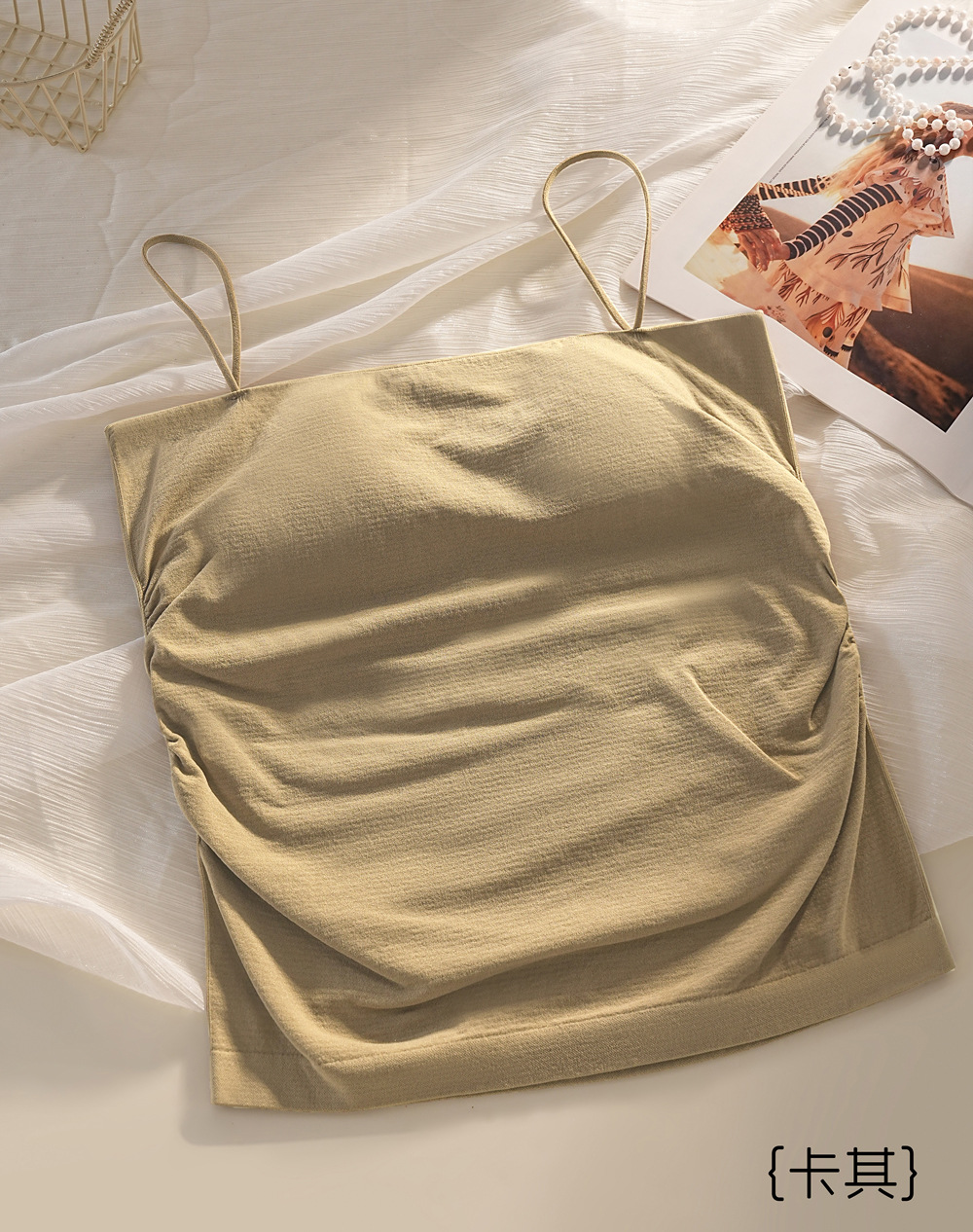 Camisola de espalda de belleza de verano, taza fija de una pieza para mujer