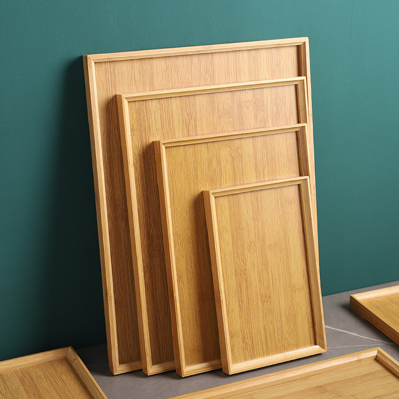 Japanese-style Tea Set Bamboo Wooden Tea Tray Tray Household Water Cup Tray Rectangular Bamboo Tray Hotel Restaurant Tray Barbecue Tray