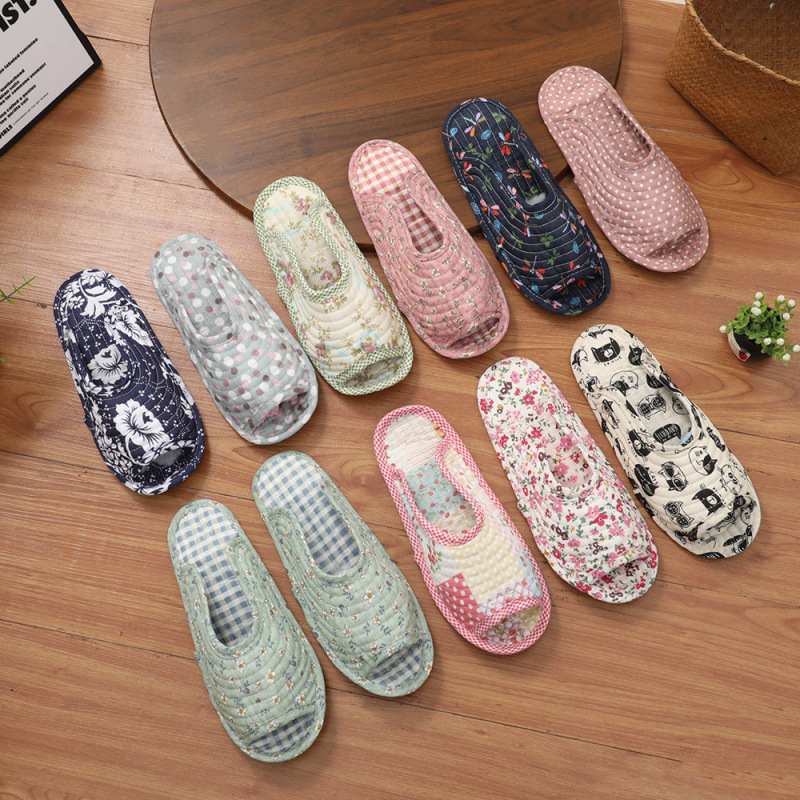 Pastoral Fabric Slippers Soft Sole Silent Slippers Women's Quilted Cotton Breathable Slippers Wholesale Thin Sole Small Wholesale