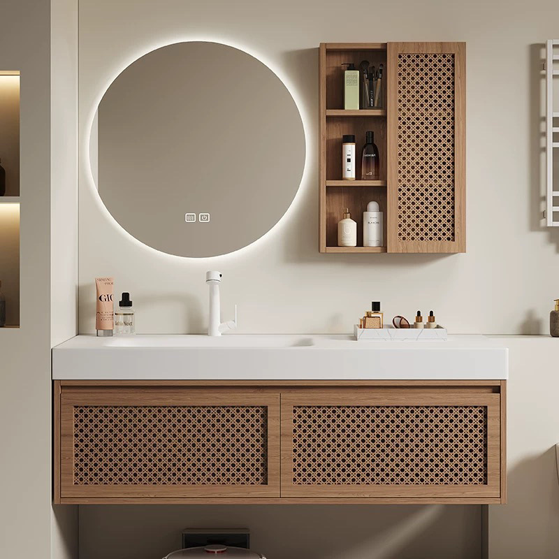 Corian integrated basin retro rattan bathroom cabinet combination bathroom log wind wash table wash basin