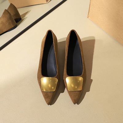 9121-K206 Korean Fashion Professional Comfortable Interior Height Raising Women's Shoes Metal Buckle Decoration Poi