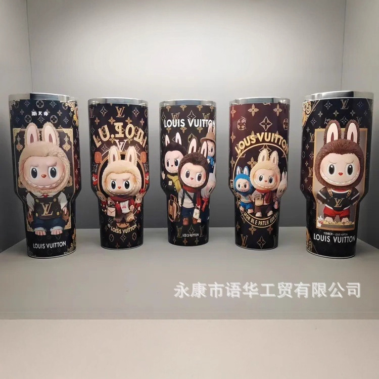 跨境新款拉布布冰霸杯40oz不锈钢手柄保温杯便携车载可爱汽车杯|undefined