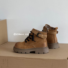 2025冬季新款儿童短靴男女童绒皮皮带扣装饰帅气马丁靴保暖二棉靴