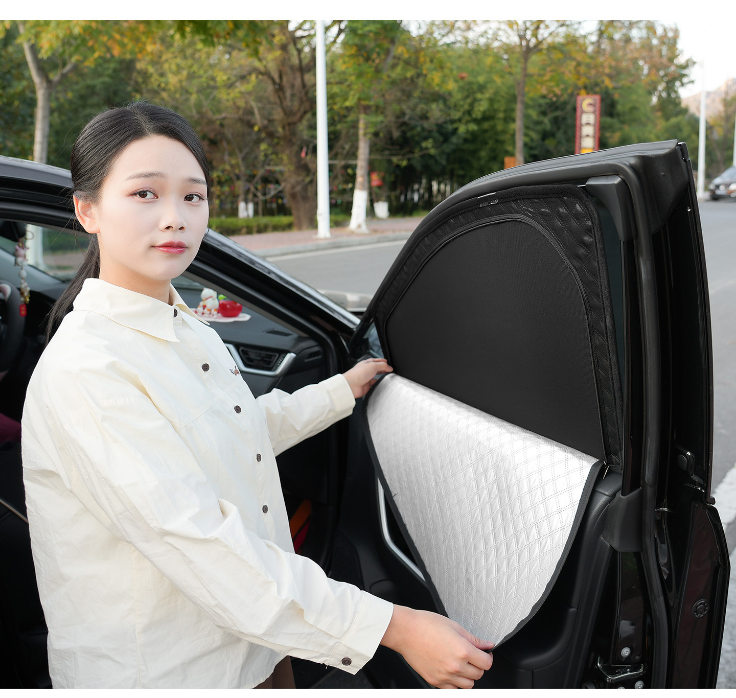 Eight-layer thickened magnetic zipper sunshade for cars, provides privacy and sun protection for side windows