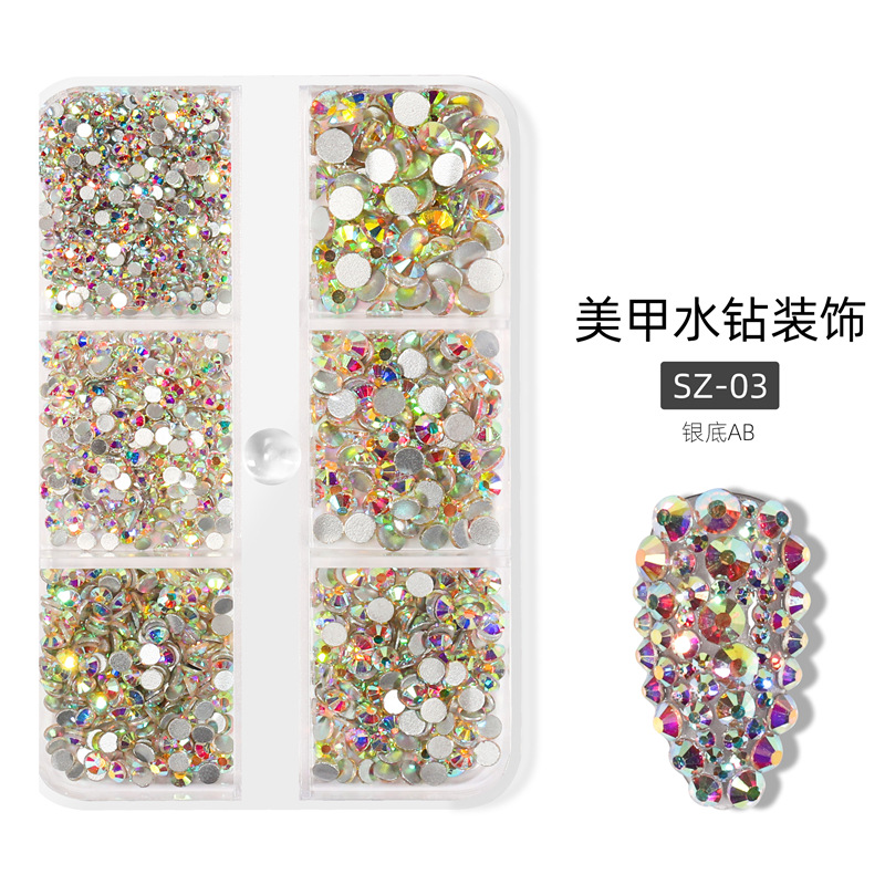 Transfronterizo nuevo 6-rejilla de uñas rhinestone de la joyería plana de diamante transparente AB color mágico paraíso luz de la joyería de uñas