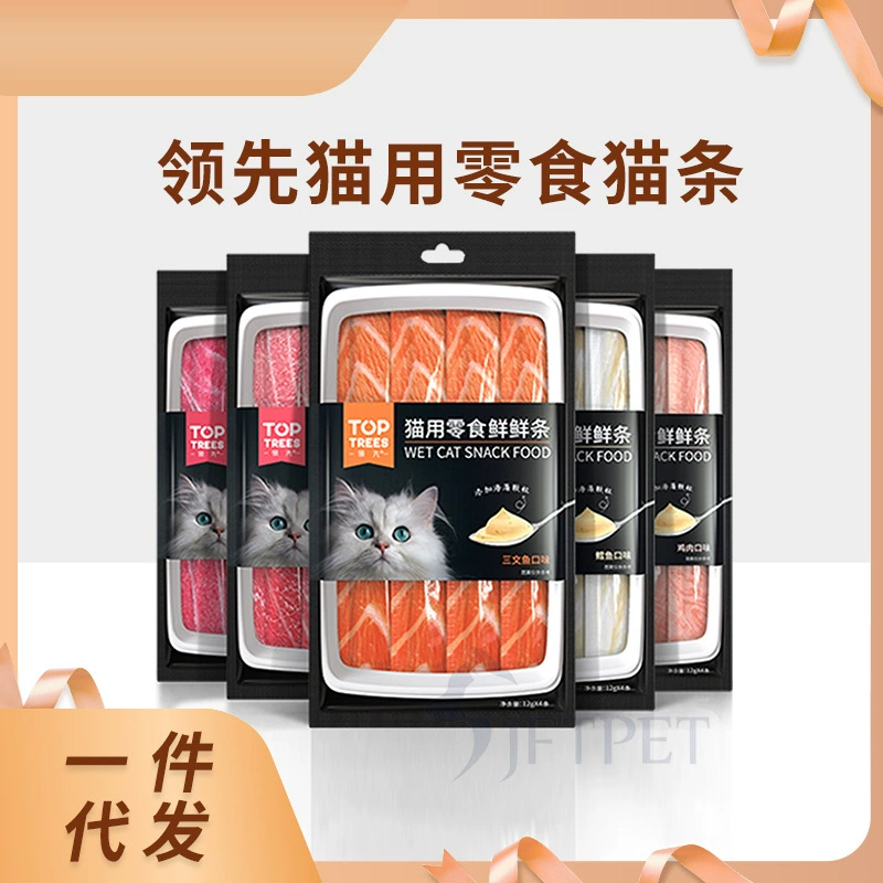 Серия лакомств для кошек Toptrees: свежие стик-снеки для питания, набора веса, развития морды, интерактивного общения и увлажнения. Влажный корм в стиках для кошек.