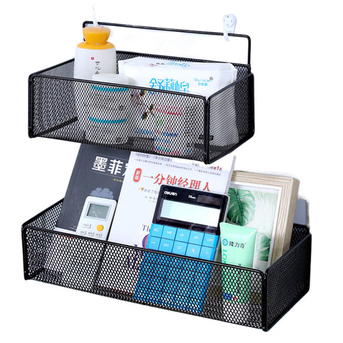 Storage basket wall-mounted hooks without drilling, shelf for bedroom wall hanging, dormitory bedside basket, hygiene