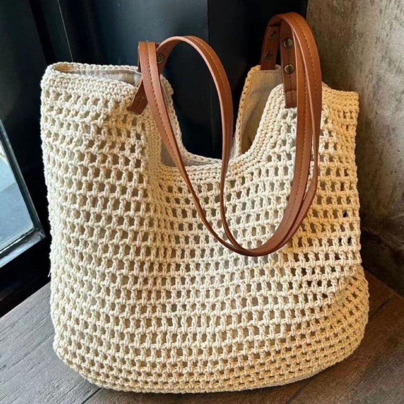 Large Capacity Women's Shoulder Bag, Beach Vacation Straw Woven Tote Bag For Commuting - Thumbnail 3