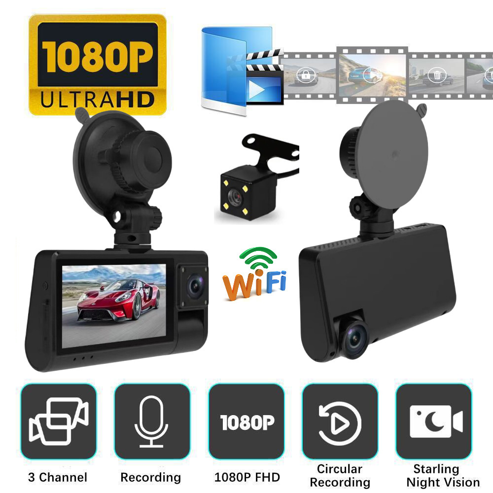 Wifi Three-Camera 1080P High-Definition Night Vision Dash Cam 3inch Touch Screen Car Surveillance Camera