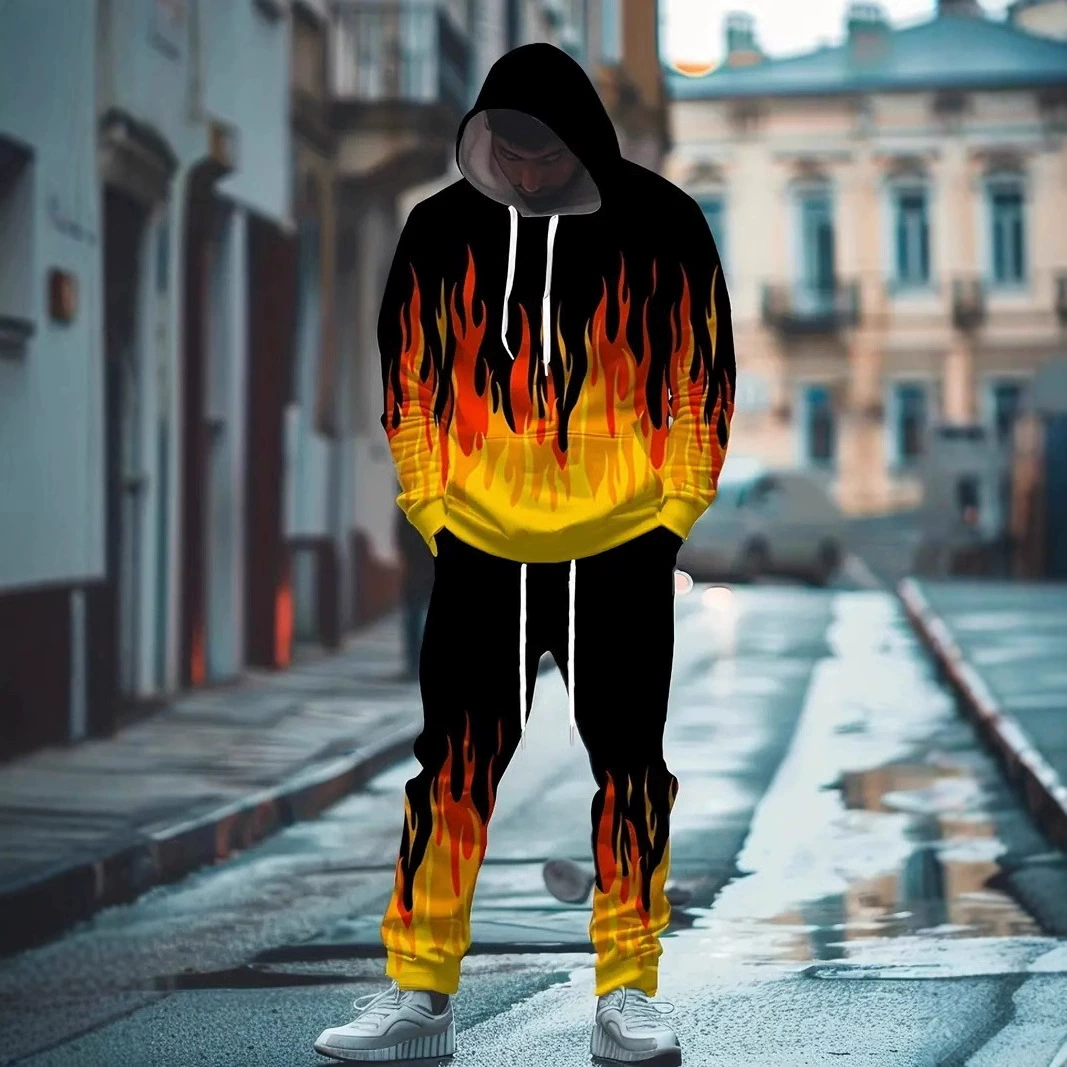 2024 новый трансграничный 3D цифровой принт с капюшоном свитера костюм с флисом пламени пепелец с капюшоном